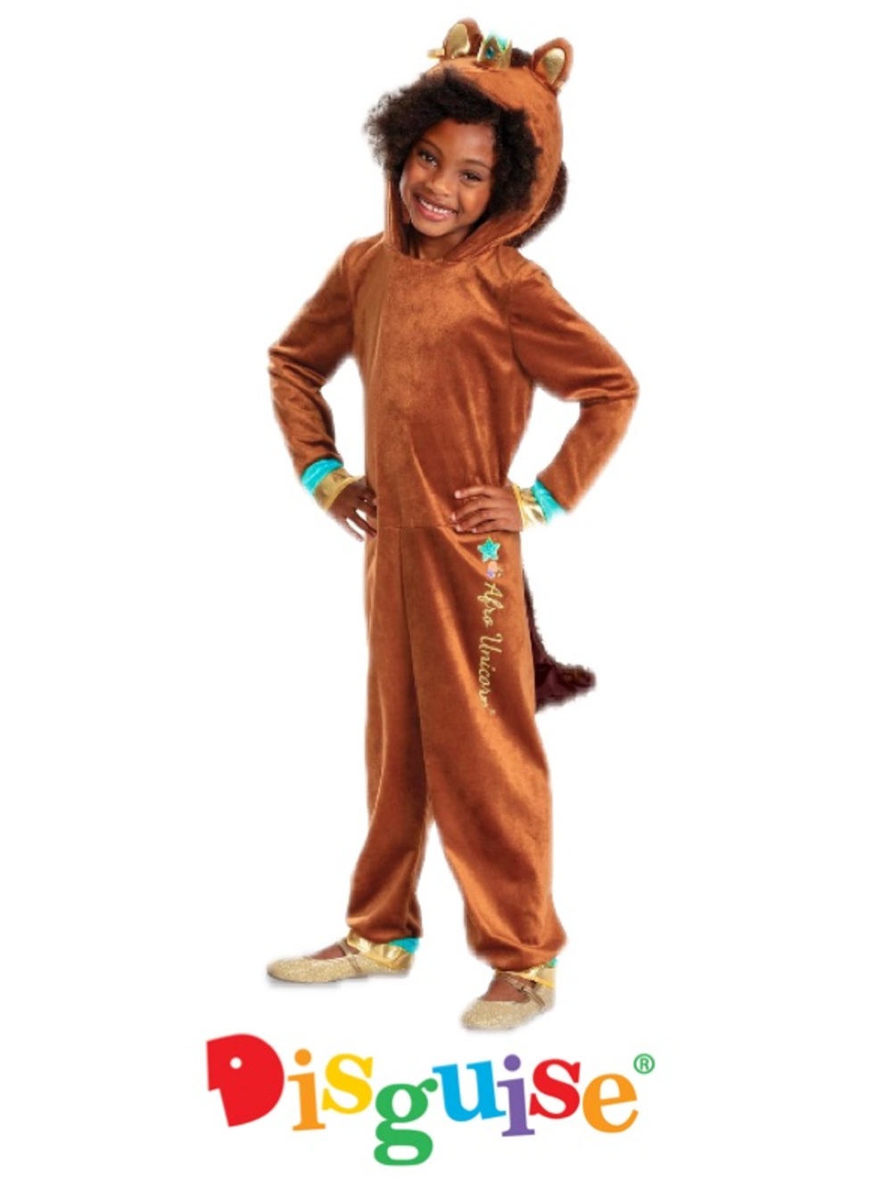DISGUISE Afro Unicorn Deluxe Fancy Dress Up Halloween Costume Kids Size M 7-8